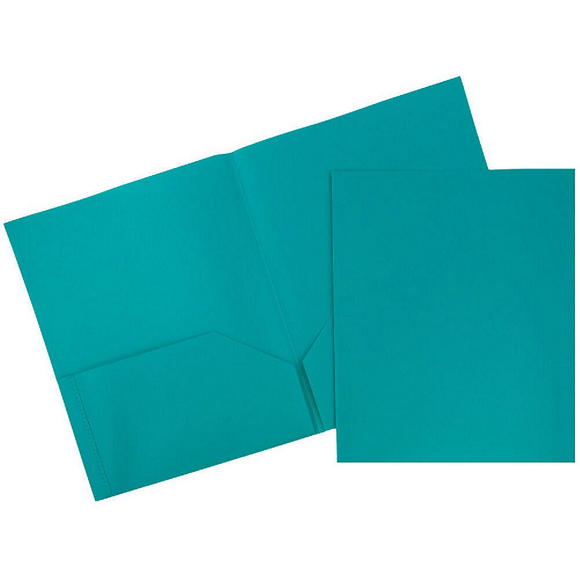 JAM PAPER Plastic 2 Pocket POP Folders - Durable School Folders - Teal Blue - 6/Pack Image