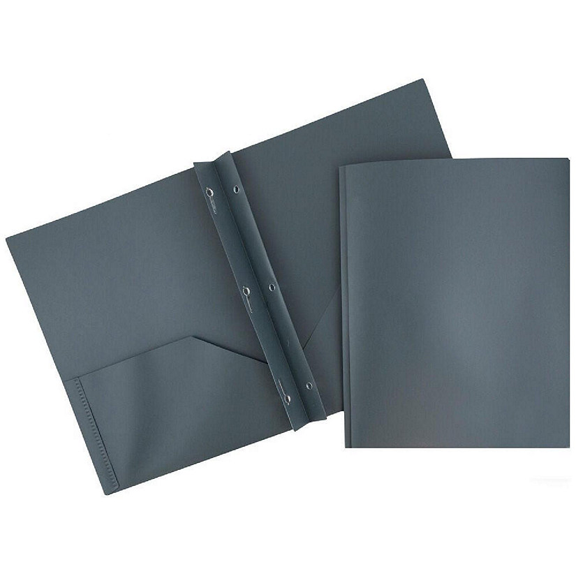 JAM PAPER Plastic Color POP Folders - 2 Pocket Durable Folders with Metal Prongs Fastener Clasps - Grey - 6/Pack Image