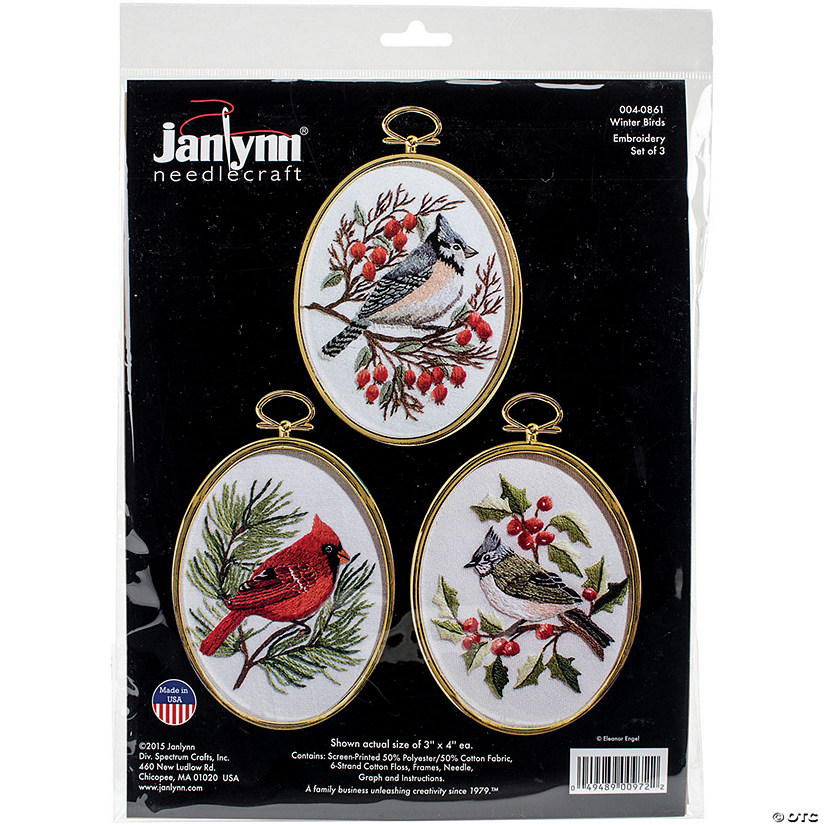 Janlynn Embroidery Kit 3"X4" Winter Birds, Set of 3 Image