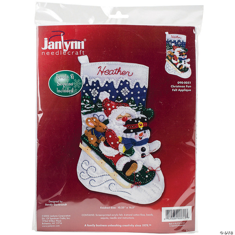 Janlynn Felt Stocking Applique Kit - Christmas Fun Image