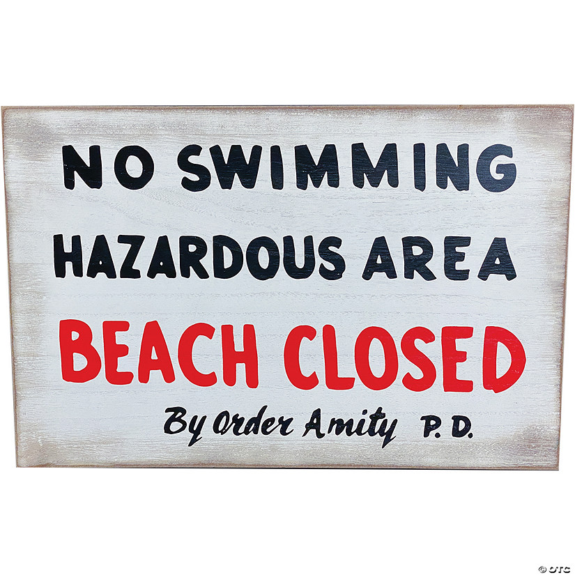 Jaws No Swimming Wood Sign Image