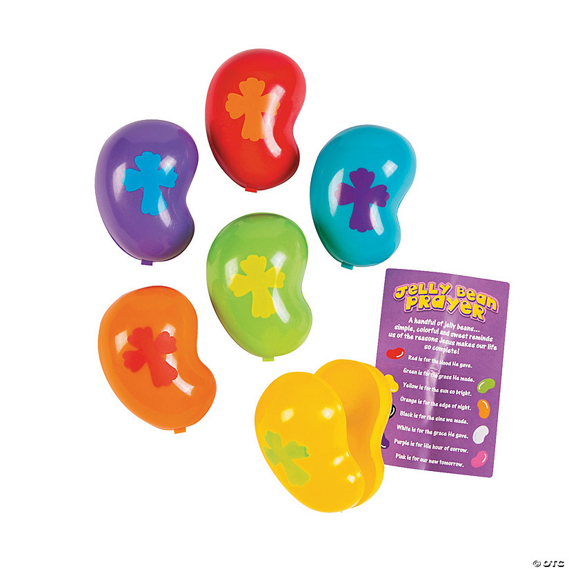 Jelly Bean Shaped Plastic Easter Eggs With Prayer Card 12 Pc 