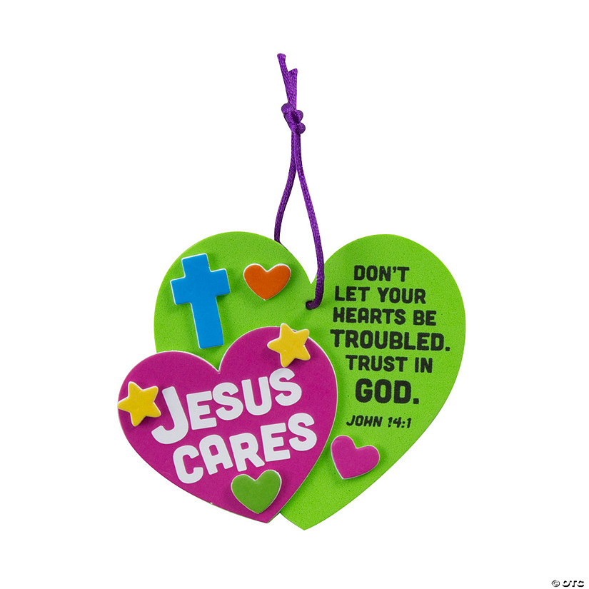 Jesus Cares Heart-Shaped Christmas Ornament Craft Kit - Makes 12 Image