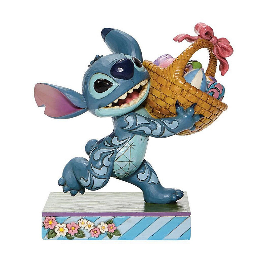 Jim Shore Disney Traditions Stitch Running with Easter Basket Figurine 6008075 Image