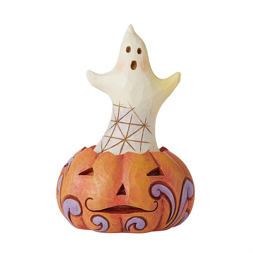 Jim Shore Miniature White Ghost in Pumpkin Mini Halloween Figurine 4 Inch Image