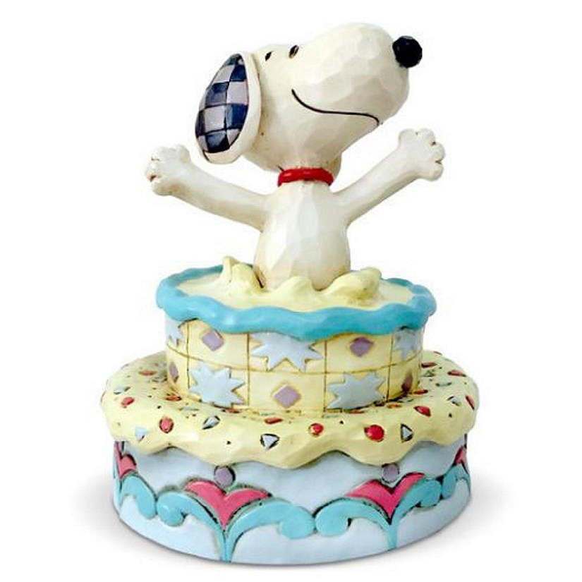 Jim Shore Peanuts Surprise Snoopy Jumping out of Birthday Cake