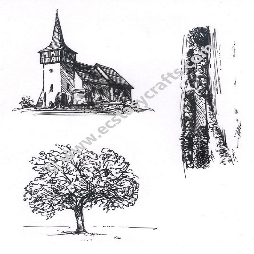 Joy! Crafts Clear stamp   church tree landscape Image