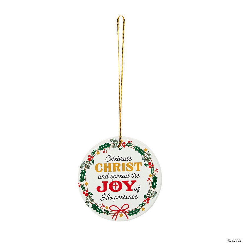 Joy of Christ Holly Wreath Ceramic Christmas Ornaments - 12 Pc. Image