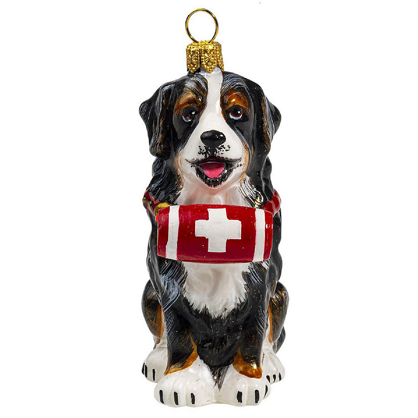 Joy to the World Bernese Mountain Dog with Cross Barrel Polish Glass Ornament Image