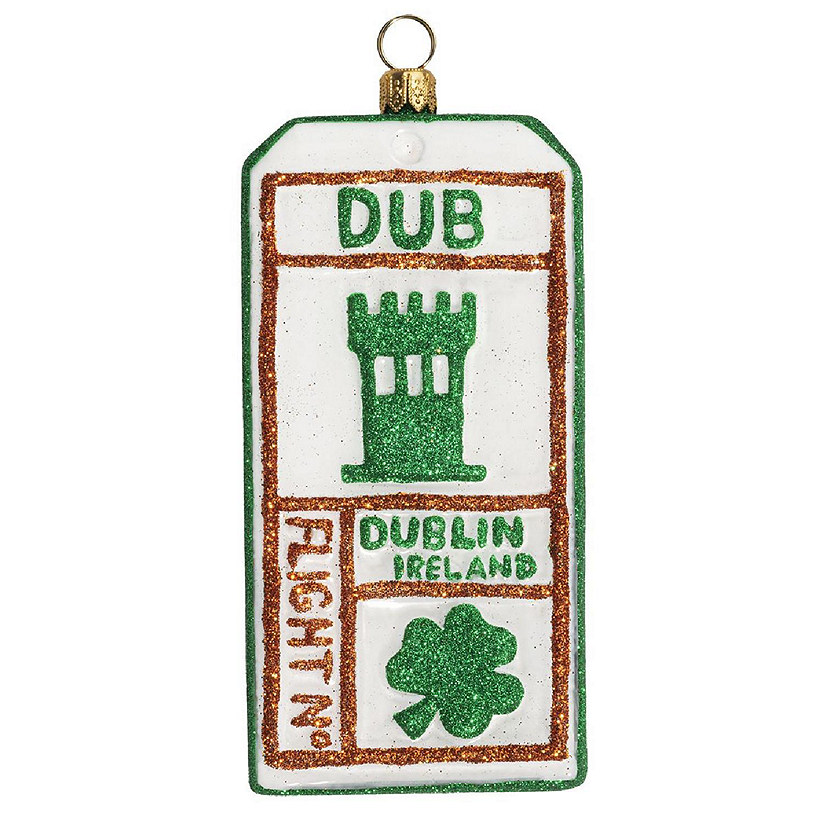 Joy to the World Dublin Ireland Luggage Tag Polish Glass Christmas Tree Ornament Image