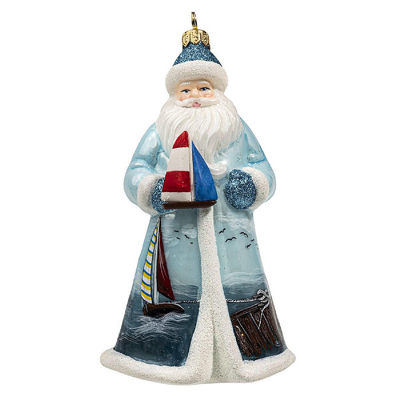 Joy to the World Glitterazzi Sailing Santa Polish Glass Christmas Ornament Image