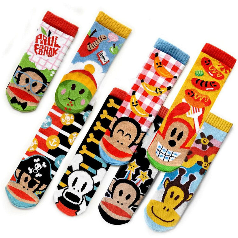 Julius the Monkey Pals Socks Bundle, 3 Pairs of 90's Style Fun Non-Slip Socks for Kids designed by Paul Frank (size: Kids Large, for ages 4-6 years) Image