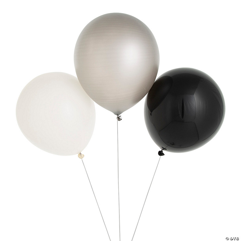 Jumbo Black, White & Silver Latex Balloon Bouquet - 7 Pc. Image