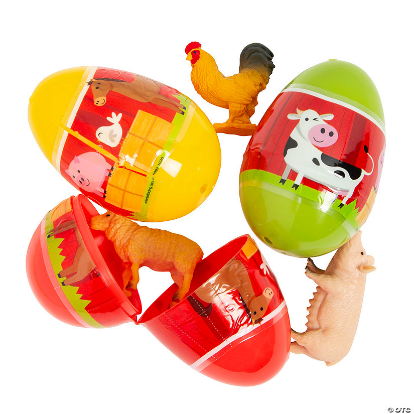 Jumbo Farm Animal ToyFilled Easter Eggs 12 Pc.