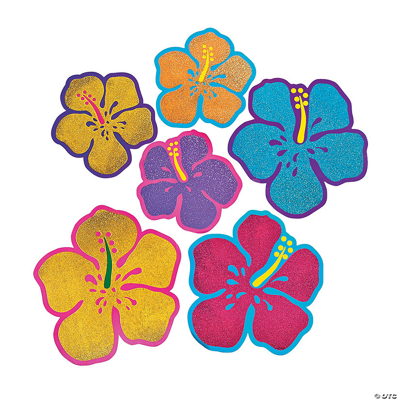 Jumbo Glitter Hibiscus Cutouts - 12 Pc. Image