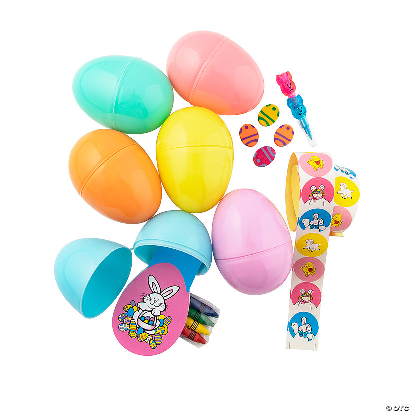 Jumbo Pastel StationeryFilled Plastic Easter Eggs 24 Pc.