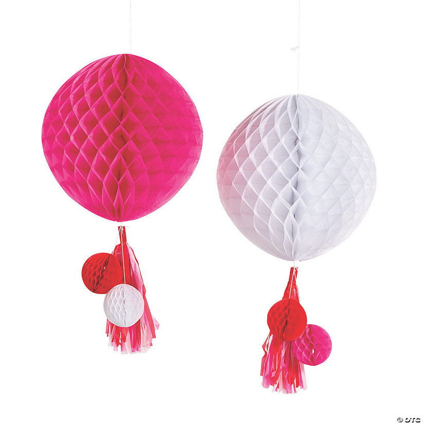 Jumbo Valentine Pink & White Honeycomb Hanging Decorations - 2 Pc. Image