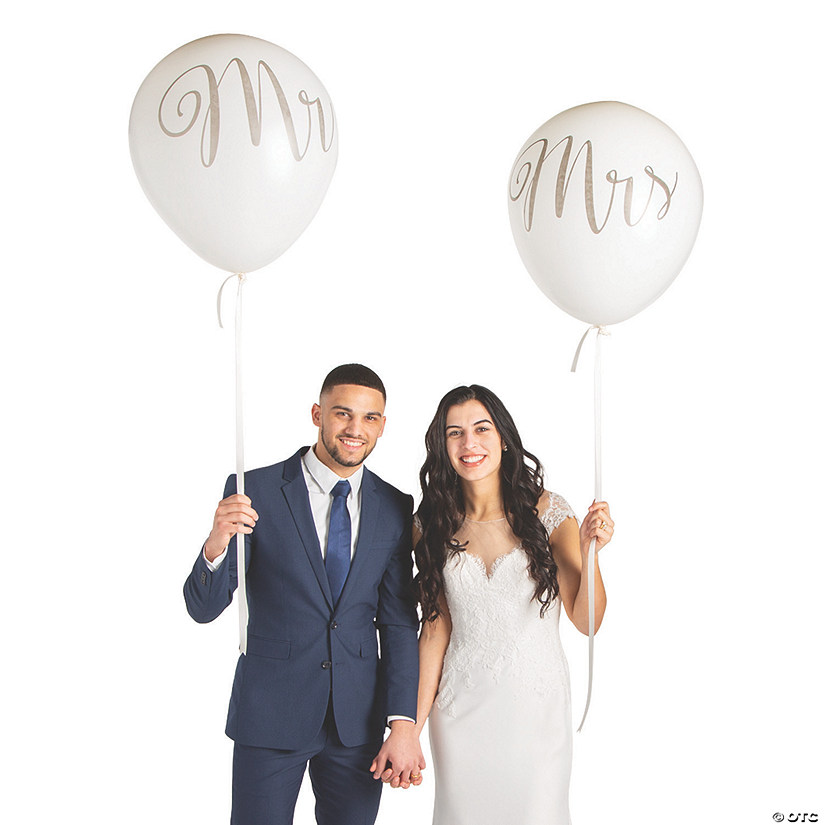 Jumbo White Mr. & Mrs. 36" Latex Balloons - 2 Pc. Image