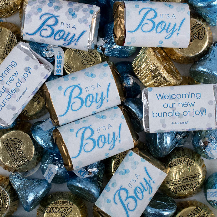 Just Candy 1.75 lbs Blue It's a Boy Baby Shower Candy Party Favors Hershey's Chocolate Kit (approx. 118 Pcs) Image
