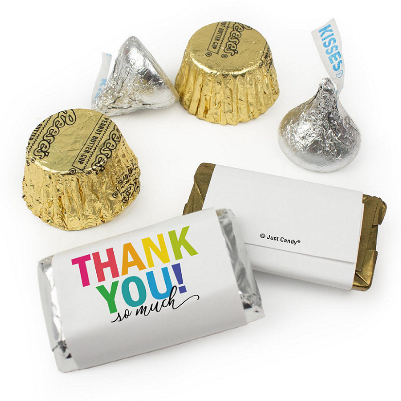 Just Candy 130 pcs Thank You Candy Hershey's Chocolate Party Favors (1.65 lbs) - Colorful Thank You Image
