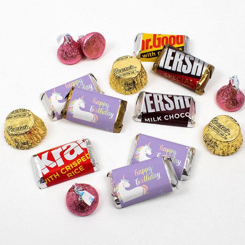 Just Candy 2 lbs Unicorn Kid's Birthday Candy Party Favors Hershey's Chocolate Kit (approx. 120 Pcs) Image
