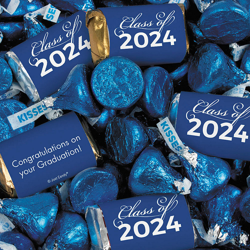 Just Candy 4.95 lbs Blue Graduation Candy Party Favors Class of 2024 Hershey's Miniatures & Blue Kisses (approx. 393 Pcs) Image