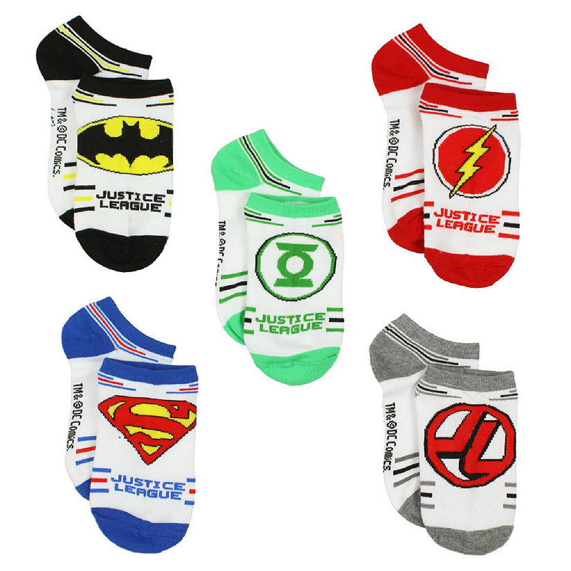 Justice League Boys 5 pack Socks (Large (Shoe: 4-10), Heroes White) Image