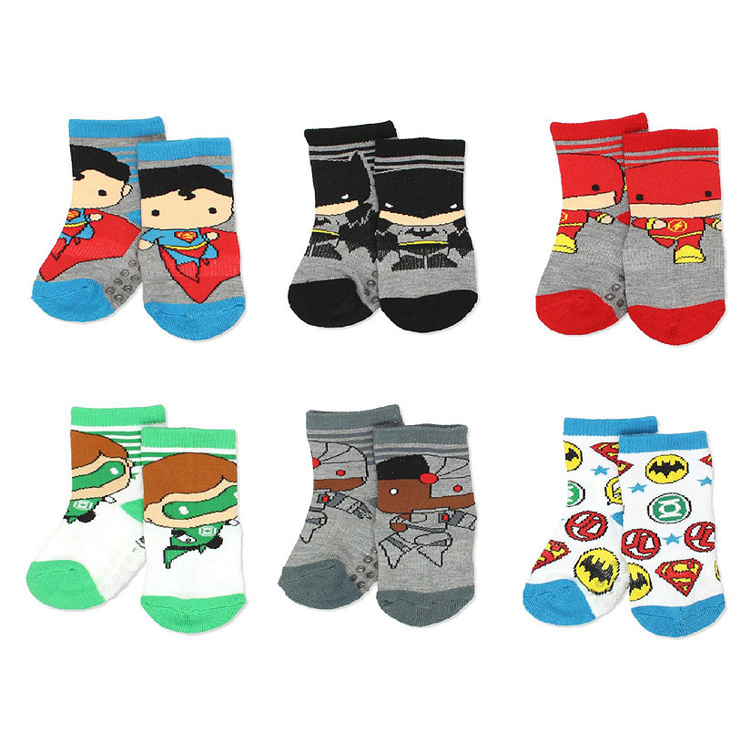 Justice League Boy's 6 pack Socks with Grippers (2T-3T, Grey/Multi) Image