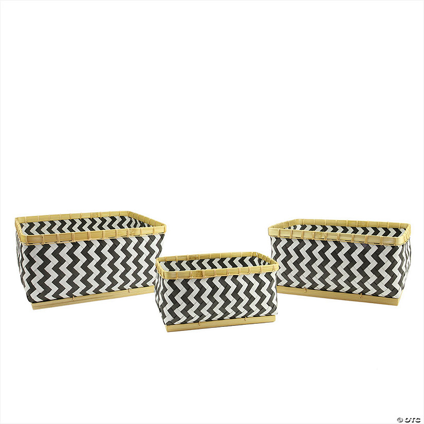 Kaemingk Set of 3 Black and White Chevron Pattern Rectangular Baskets 18" Image