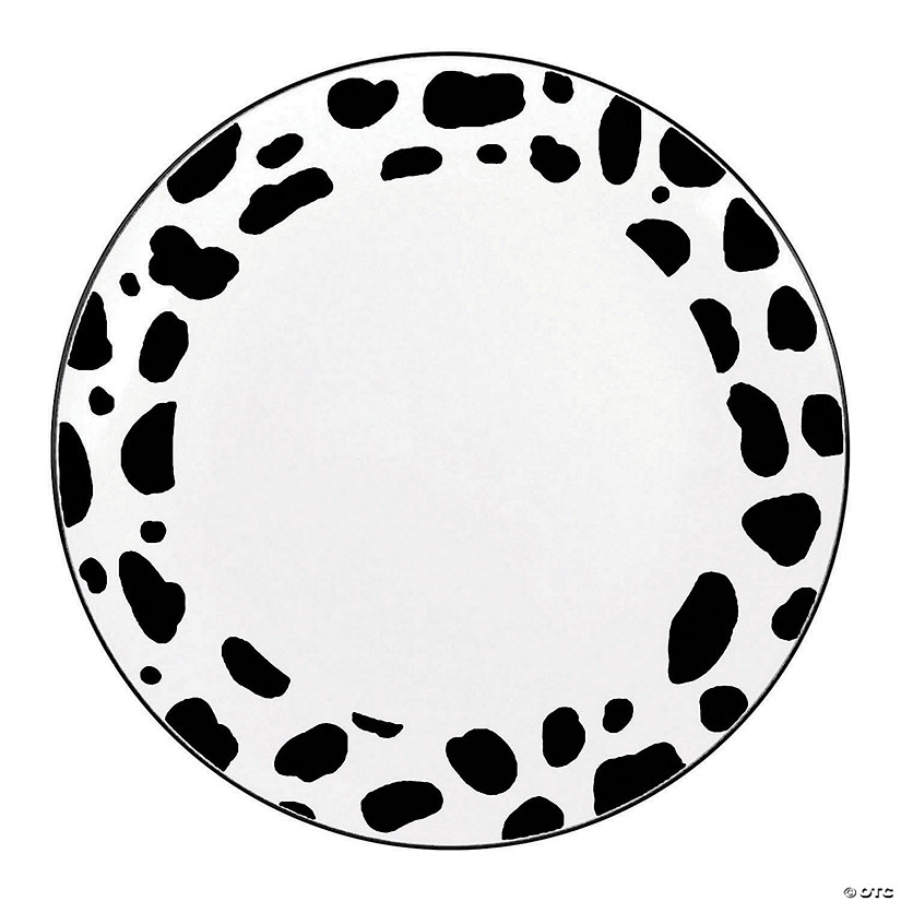 Kaya Collection 10.25" White with Black Dalmatian Spots Round Disposable Plastic Dinner Plates (120 Plates) Image