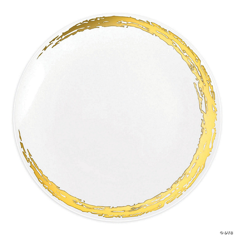 Kaya Collection 10.25" White with Gold Moonlight Round Disposable Plastic Dinner Plates (120 Plates) Image