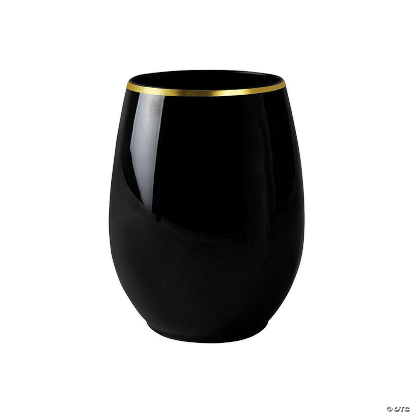 Kaya Collection 12 oz. Black with Gold Elegant Stemless Plastic Wine Glasses (64 Glasses) Image