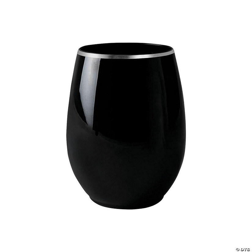 Kaya Collection 12 oz. Black with Silver Elegant Stemless Plastic Wine Glasses (64 Glasses) Image
