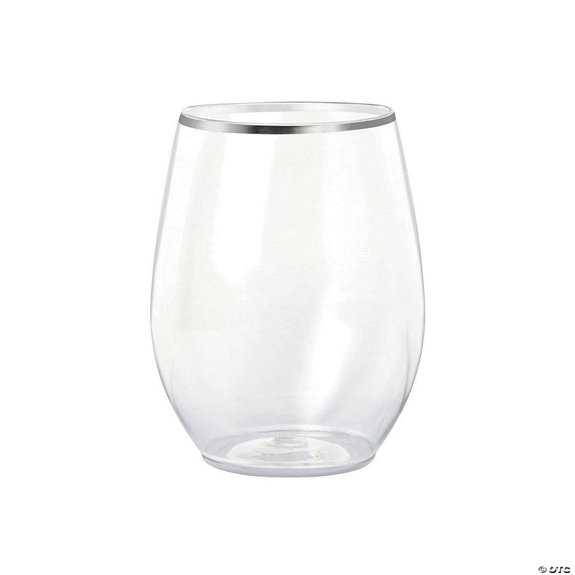 Kaya Collection 12 oz. Clear with Silver Elegant Stemless Plastic Wine Glasses (64 Glasses) Image