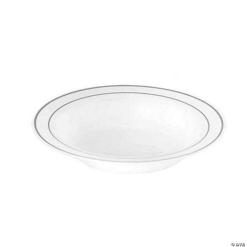 Kaya Collection 12 oz. White with Silver Edge Rim Plastic Soup Bowls (120 Bowls) Image