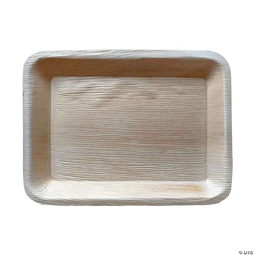 Kaya Collection 13" x 9" Rectangular Natural Palm Leaf Eco-Friendly Disposable Trays (100 Trays) Image