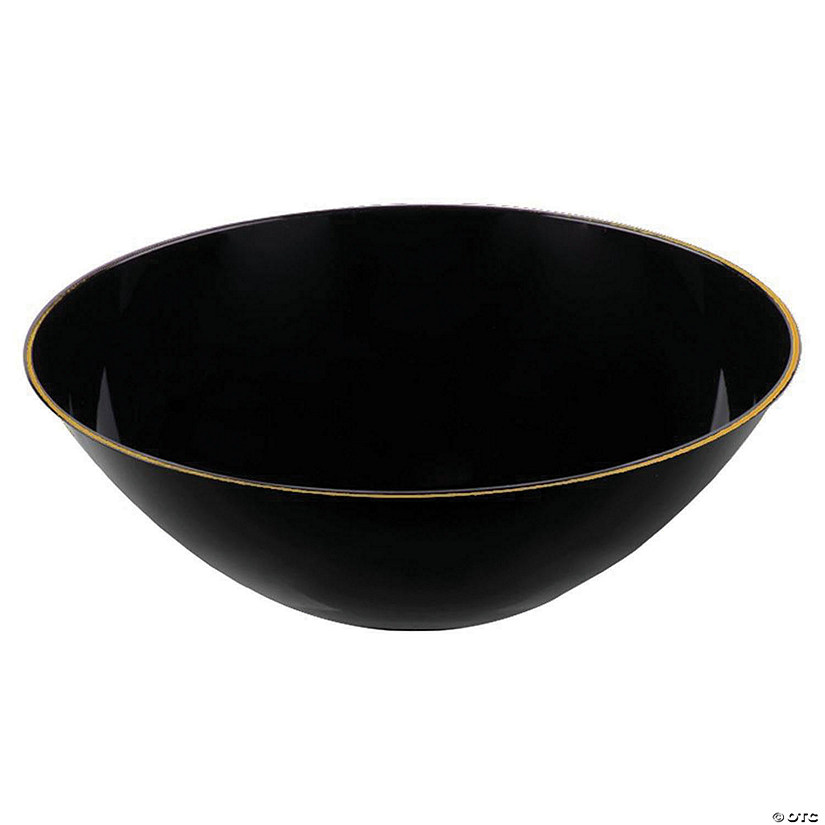 Kaya Collection 16 oz. Black with Gold Rim Organic Round Disposable Plastic Soup Bowls (120 Bowls) Image