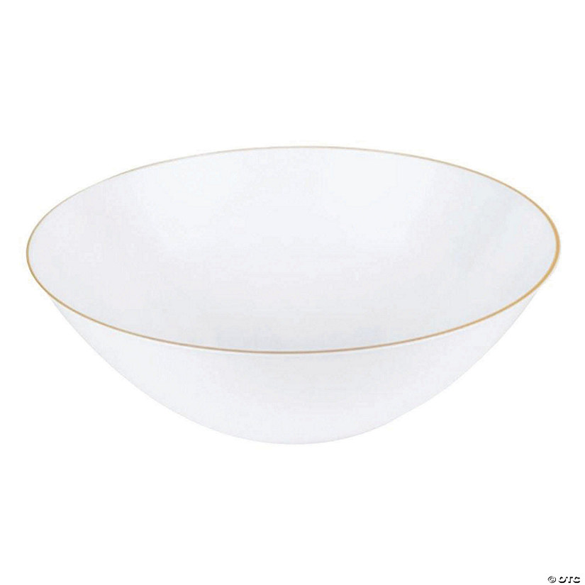 Kaya Collection 16 oz. White with Gold Rim Organic Round Disposable Plastic Soup Bowls (120 Bowls) Image