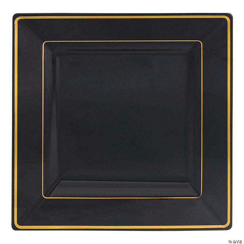 Kaya Collection 6.5" Black with Gold Square Edge Rim Plastic Appetizer/Salad Plates (120 Plates) Image