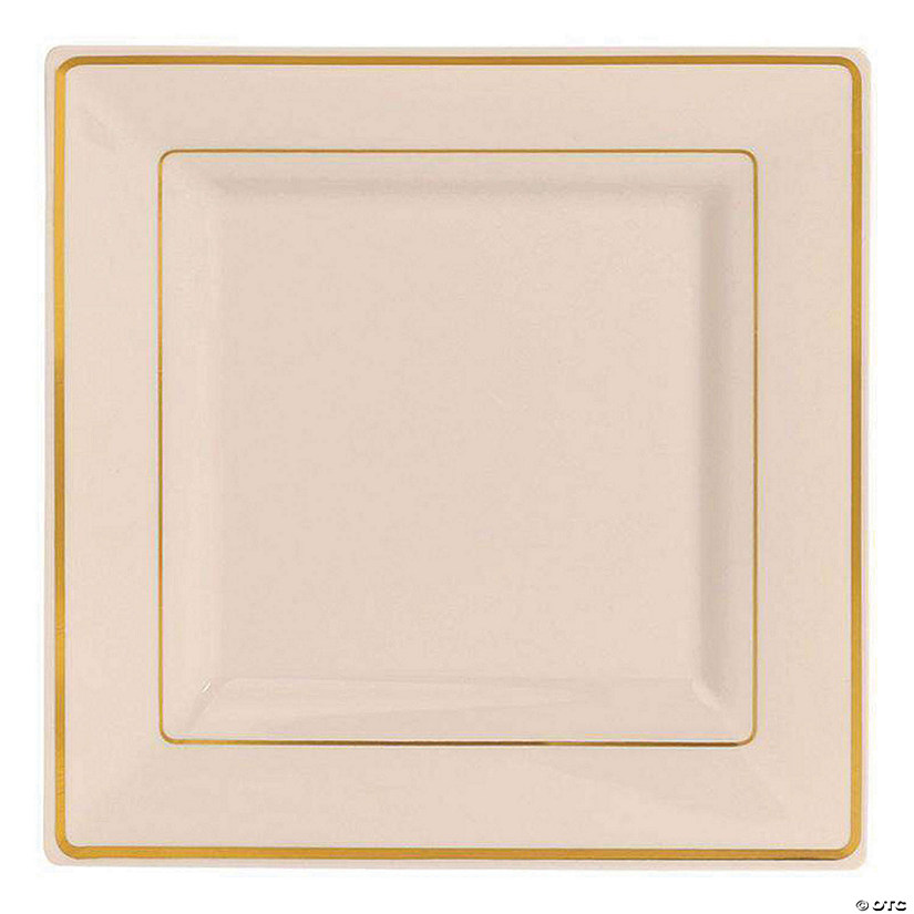Kaya Collection 6.5" Ivory with Gold Square Edge Rim Plastic Appetizer/Salad Plates (120 Plates) Image