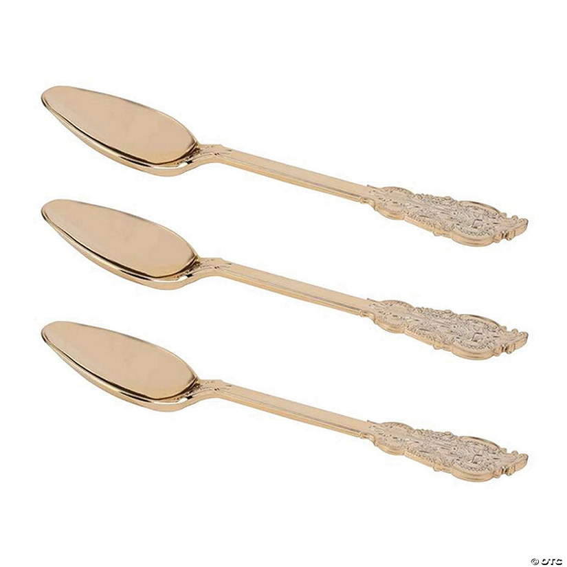 Kaya Collection 7.3" Shiny Baroque Gold Plastic Spoons (600 Spoons) Image