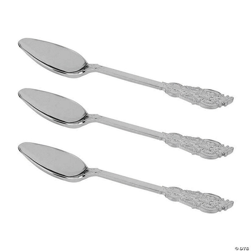 Kaya Collection 7.3" Shiny Baroque Silver Plastic Spoons (600 Spoons) Image