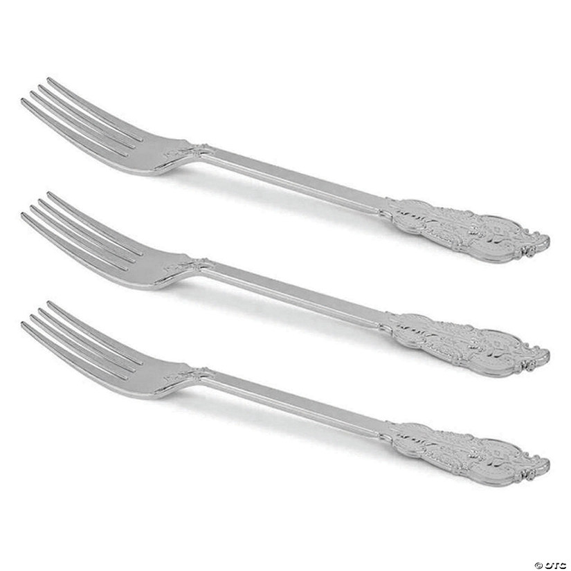 Kaya Collection 7.4" Shiny Baroque Silver Plastic Forks (600 Forks) Image
