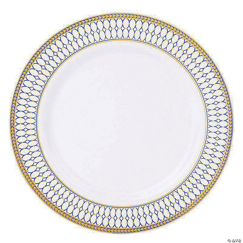 Kaya Collection 7.5" White with Blue and Gold Chord Rim Plastic Appetizer/Salad Plates (120 Plates) Image