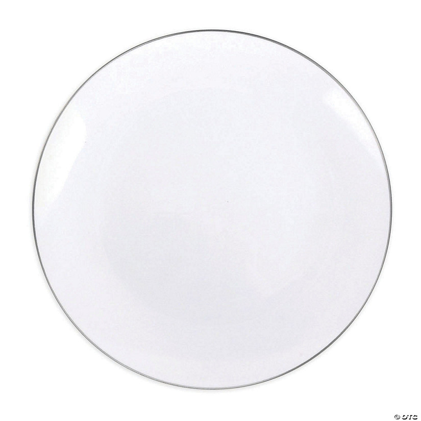 Kaya Collection 7.5" White with Silver Rim Organic Round Disposable Plastic Appetizer/Salad Plates (120 Plates) Image