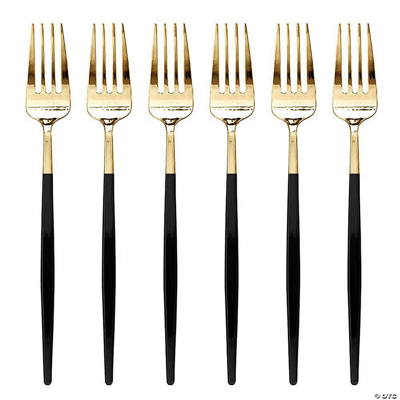 Kaya Collection Gold with Black Handle Moderno Disposable Plastic Dinner Forks (240 Forks) Image