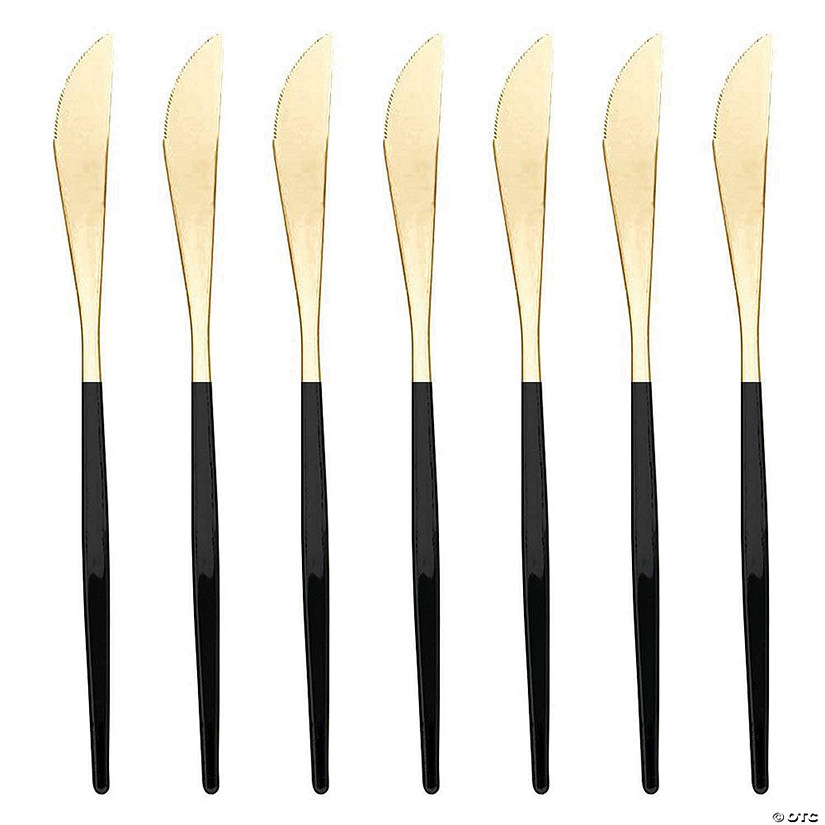 Kaya Collection Gold with Black Handle Moderno Disposable Plastic Dinner Knives (240 Knives) Image