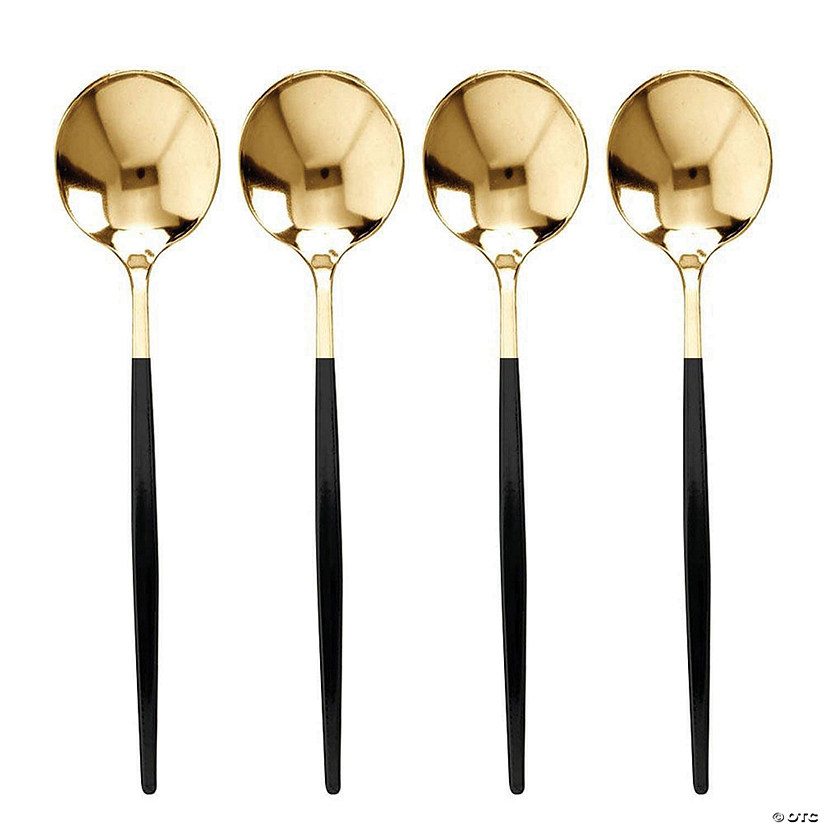 Kaya Collection Gold with Black Handle Moderno Disposable Plastic Dinner Spoons (240 Spoons) Image