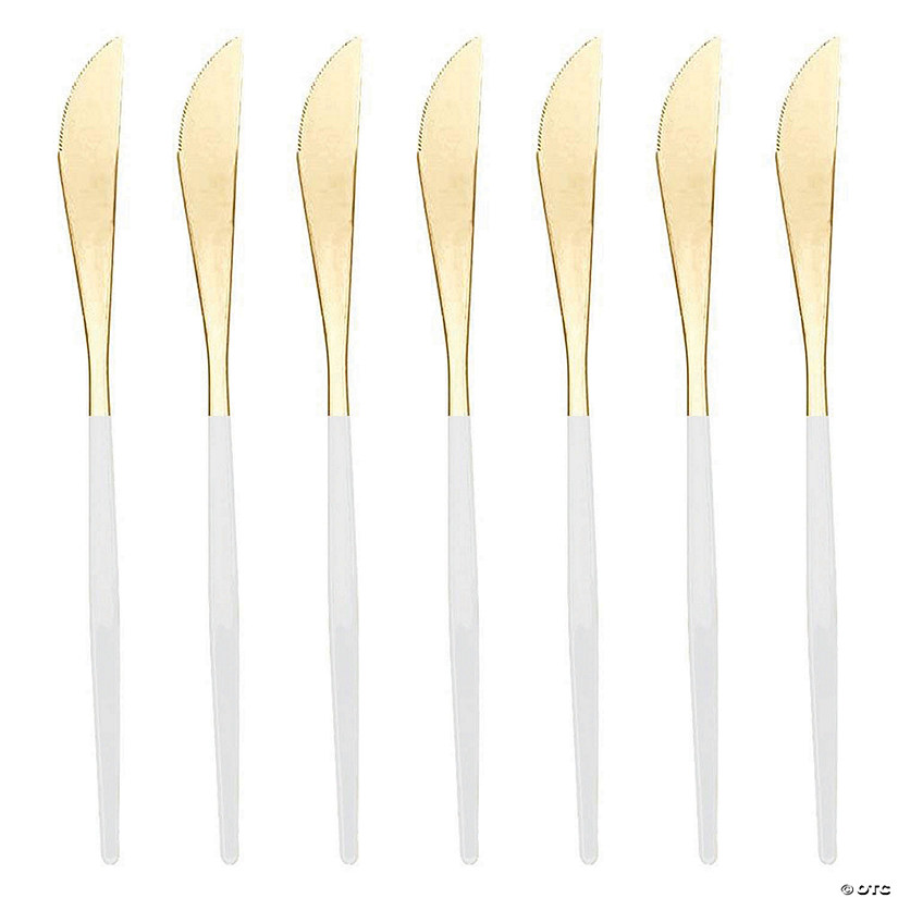 Kaya Collection Gold with White Handle Moderno Disposable Plastic Dinner Knives (240 Knives) Image