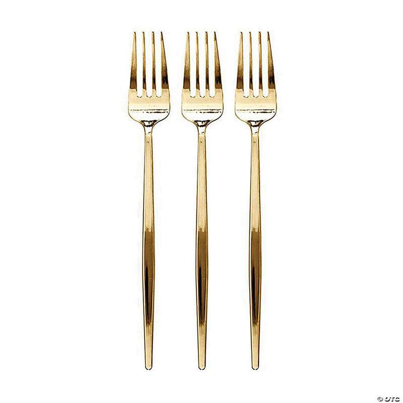 Kaya Collection Shiny Gold Moderno Disposable Plastic Dinner Forks (300 Forks) Image